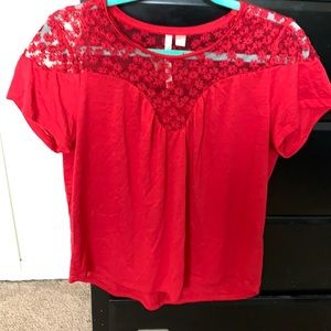 Red tee with lace top